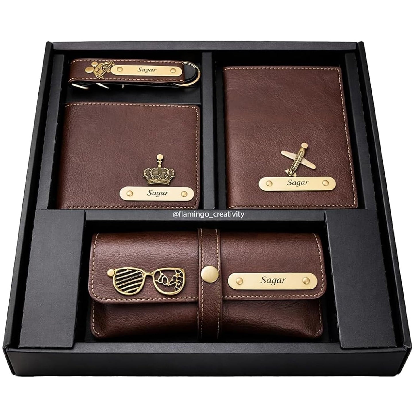 4-in-1 Personalized Men's Travel & Lifestyle Gift Set – Custom Wallet, Passport Cover, Eyewear Case & Keychain