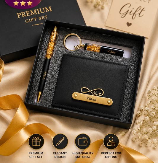 Premium Customized Men's Gift Box – 3-in-1 Luxury Name Engraved Accessory Set