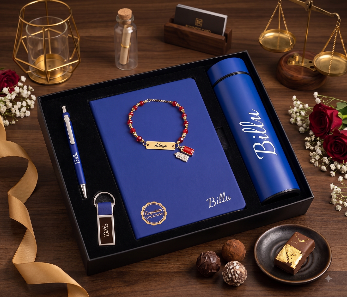 The Executive Keepsake Gift Box – Customized Smart Flask, Journal, Pen, Keychain & Personalized Bracelet Set