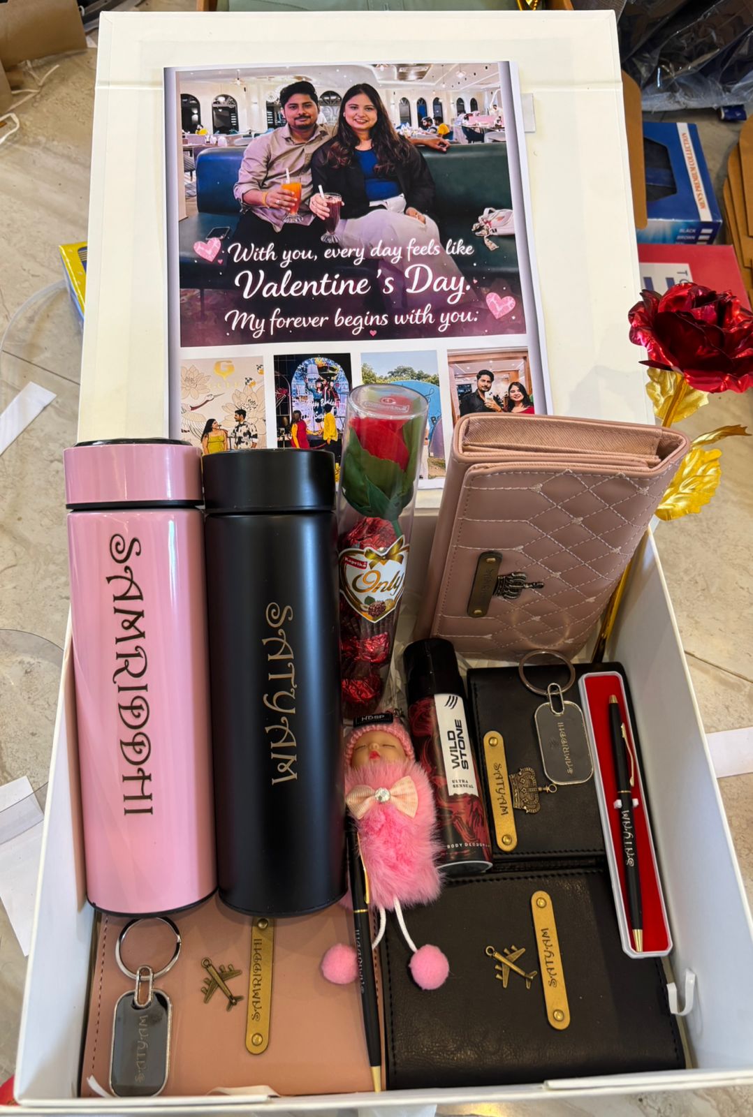 Premium Personalized Couple’s Gift Hamper – Custom Matching Flasks, Wallets & Accessories Set