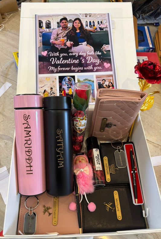 Premium Personalized Couple’s Gift Hamper – Custom Matching Flasks, Wallets & Accessories Set