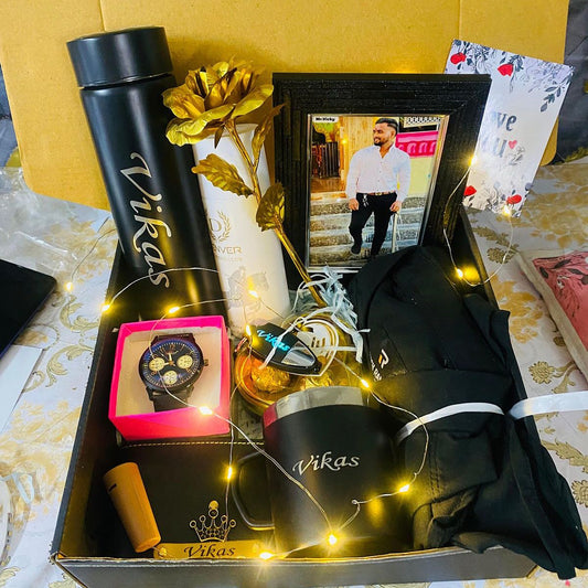 Customized Men's Premium Black Theme Birthday and Anniversary Gift Hamper