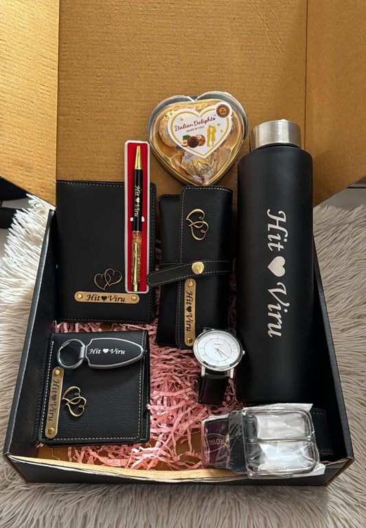 Customized Couples' Premium Black Theme Anniversary and Valentine's Day Gift Hamper