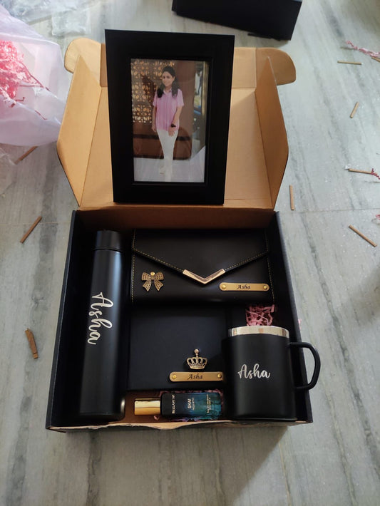 Customized Women's Premium Black Theme Birthday and Anniversary Gift Hamper