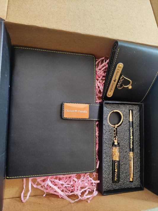 Customized Premium Black Leatherette Stationery and Accessory Gift Set