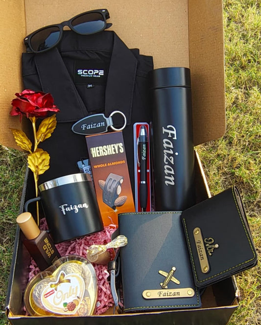 Grand Personalized Birthday & Anniversary Gift Box for Men – All-Black Premium Custom Set