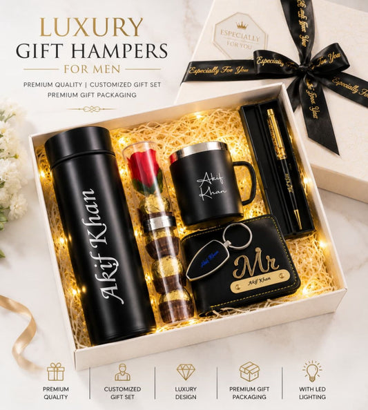 The Royal Executive Men's Gift Hamper – 6-in-1 Personalized Wallet, Bottle, Mug & Pen Box
