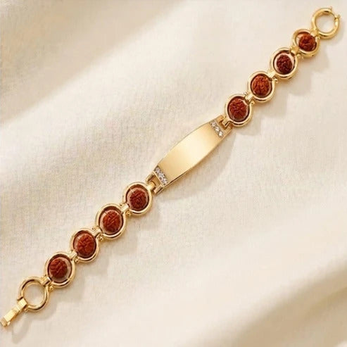 Custom Name Engraved Gold Rudraksha Rakhi Bracelet | Family Combo Pack