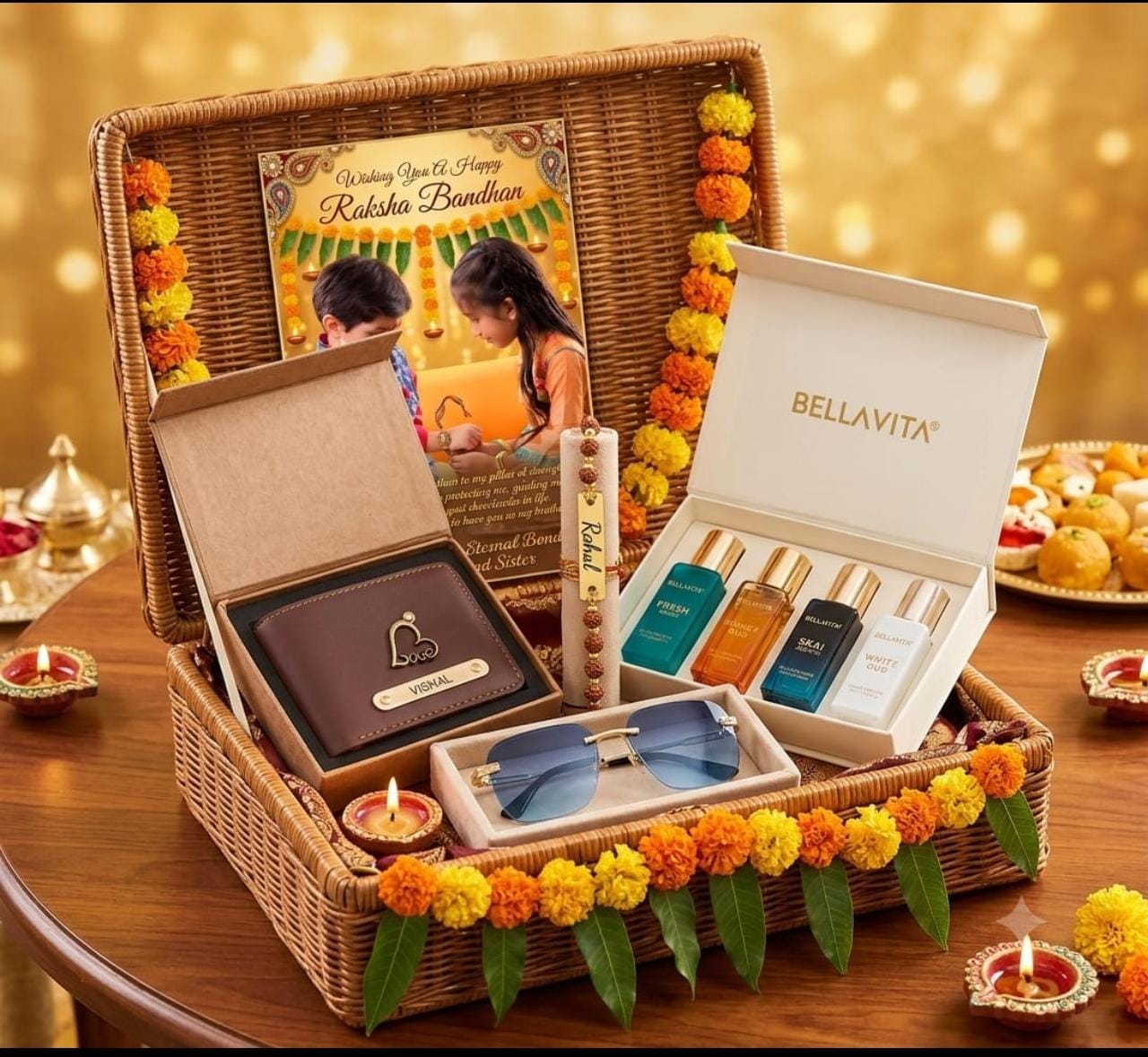 Royal Festive Basket: Personalized Raksha Bandhan Gift Hamper for Brother