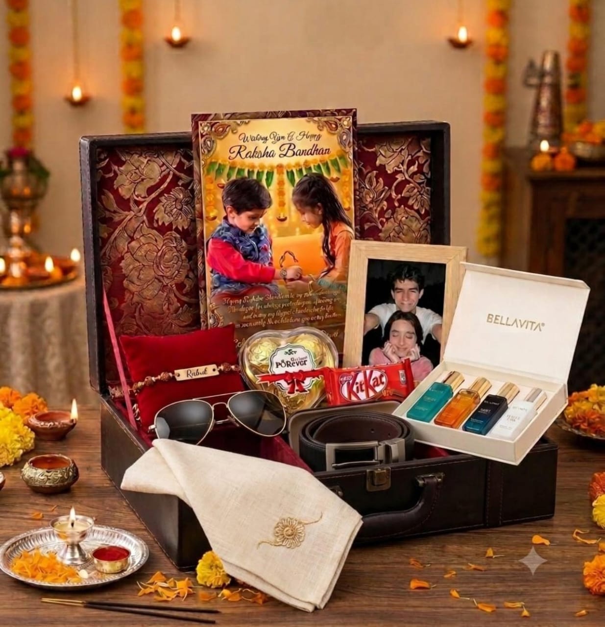 The Royal Heritage Trunk: Personalized Rakhi Gift Hamper for Brother