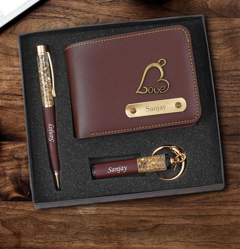 Premium Customized Men's Gift Box – 3-in-1 Luxury Name Engraved Accessory Set