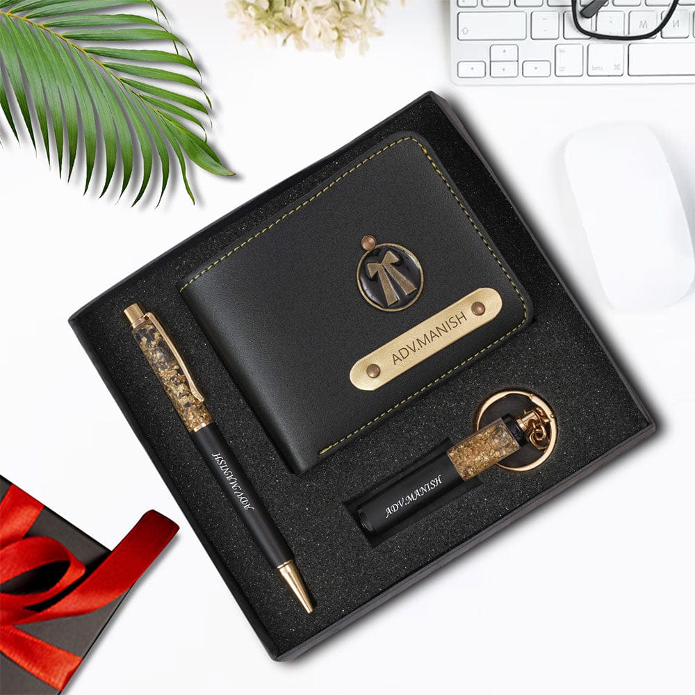 Premium Customized Men's Gift Box – 3-in-1 Luxury Name Engraved Accessory Set