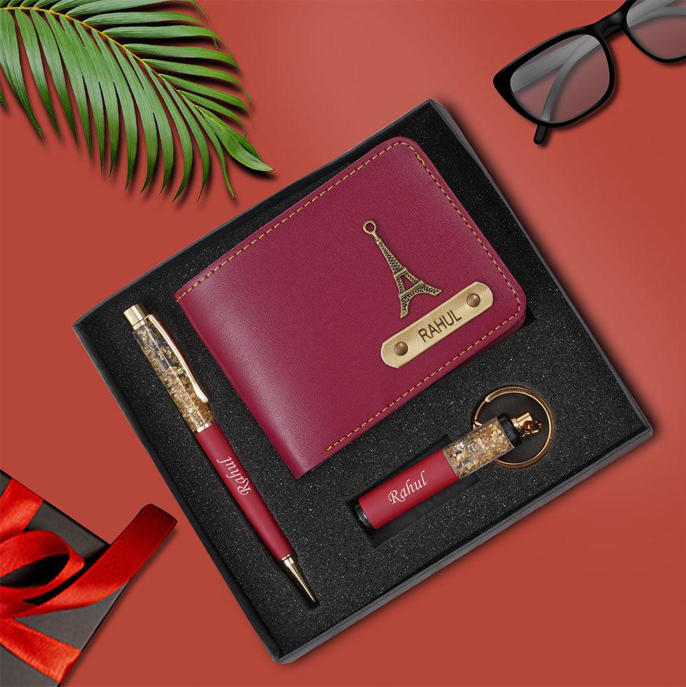 Premium Customized Men's Gift Box – 3-in-1 Luxury Name Engraved Accessory Set