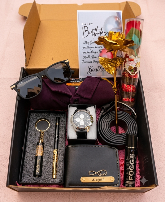 9-in-1 Personalized Men's Mega Gift Hamper – Custom Wallet, Watch, Shirt & Accessories Box